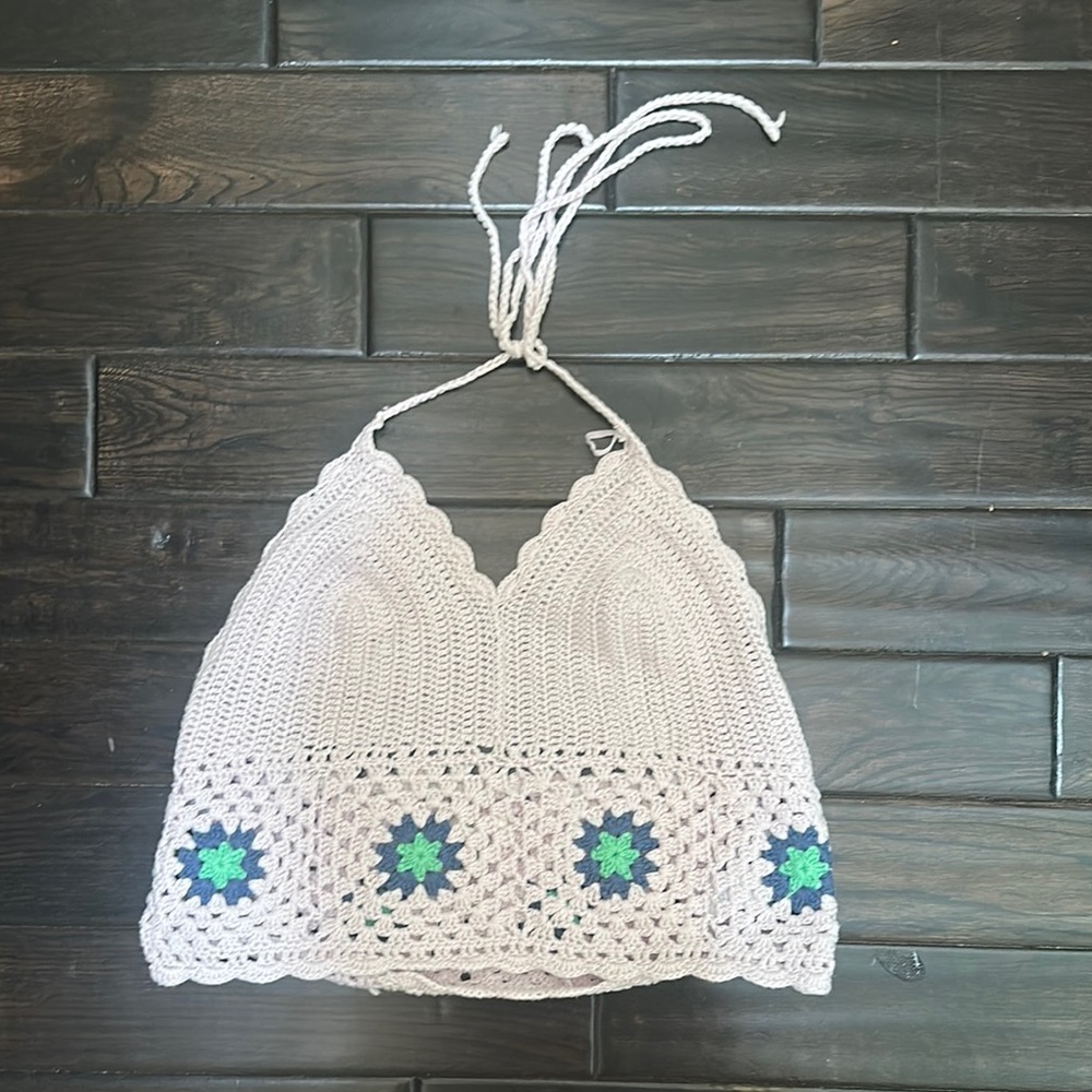Crochet Halter Top with Floral Pattern